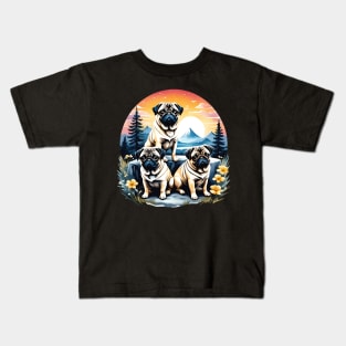 Three pugs outdoors Kids T-Shirt